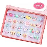 PinkSheep Little Girl Jewel Rings in Box, Adjustable, No Duplication, Girl Pretend Play and Dress Up Rings (24 Surface Ring)