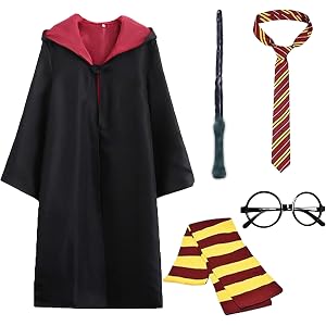 Kitimi Wizard Costume Cosplay Set, Wizard Cloak Robe for Adults Teens, Wizarding Halloween Costume Accessories for Party