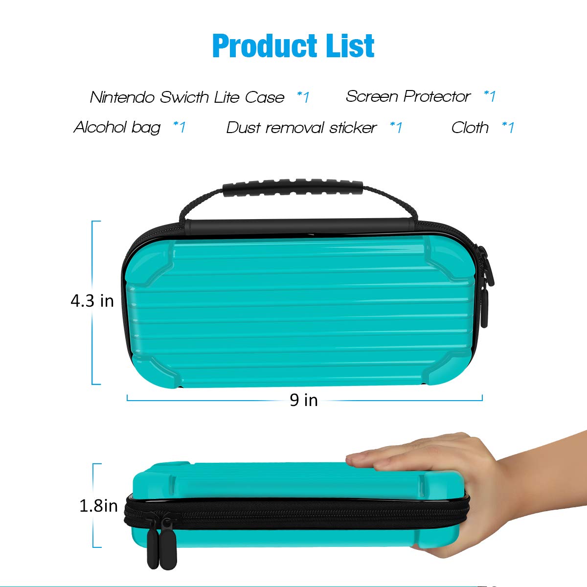 Carrying Case for Nintendo Switch Lite, Y Team Switch Lite Case with 10 Game Cartridge Storage Holders and 1 Tempered Screen Protector for Nintendo Switch Lite Console and Accessories (Turquoise)