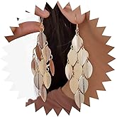 Sttiafay Boho Layered Leaf Dangle Earrings Gold Chandelier Leaf Earrings Long Leaf Tassel Drop Earrings Metal Textured Leaf Earrings Statement Leaf Hook Earrings Jewelry for Women