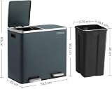 SONGMICS Dual Rubbish Bin 2-Compartment 24 L Greenish Grey with Lids Pedals view 7