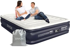 DIVON Air Mattress Queen With Built In Pump,Blow Up Mattress 2 Mins Self-Inflation/Deflation,Upgraded Thicker Inflatable Mattress，Flocked Top Air Bed with Storage Bag for Guests,Home，Camping，660 lbs Max