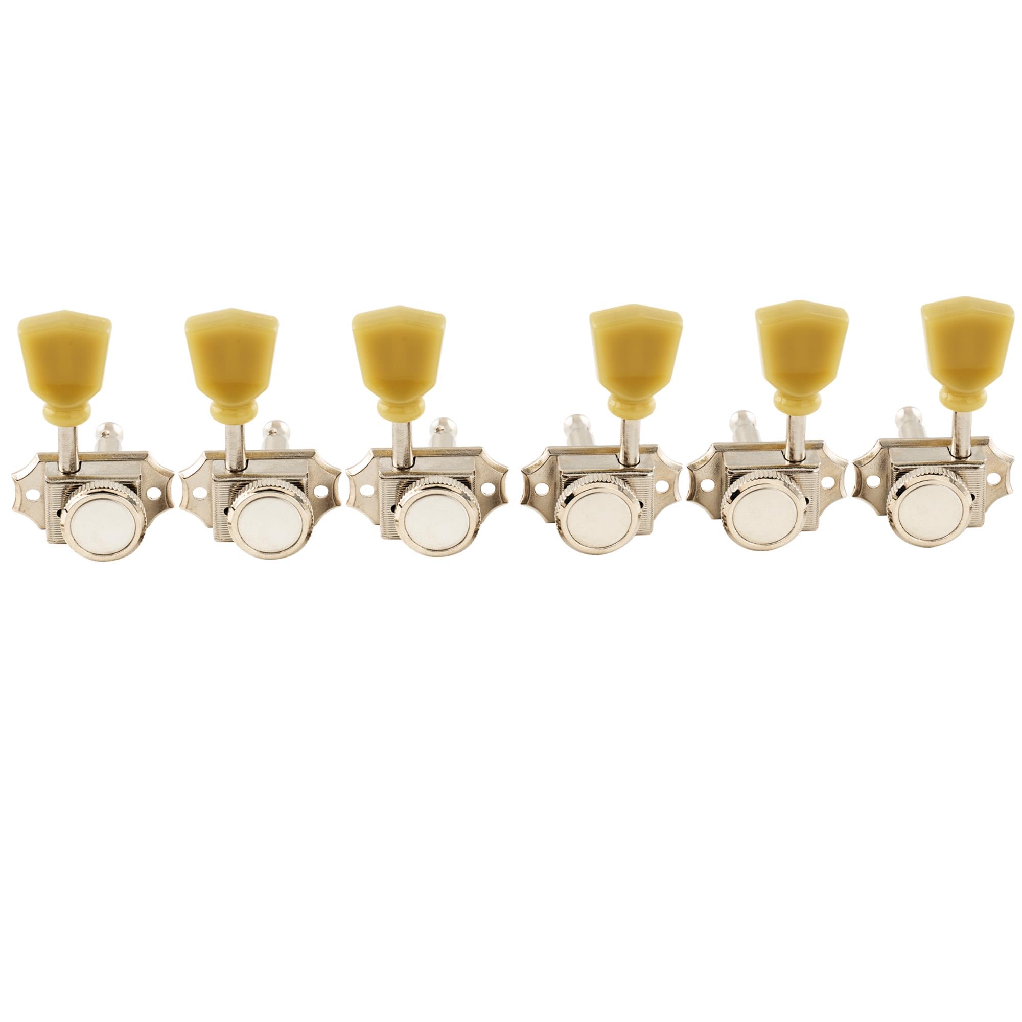 Musiclily Pro 3L+3R Vintage Guitar Locking Tuners Guitar Tuning Pegs Keys Machine Heads Set Replacement for Les Paul LP SG Style Electric or Folk Acoustic Guitar, Nickel with Cream Keystone Button