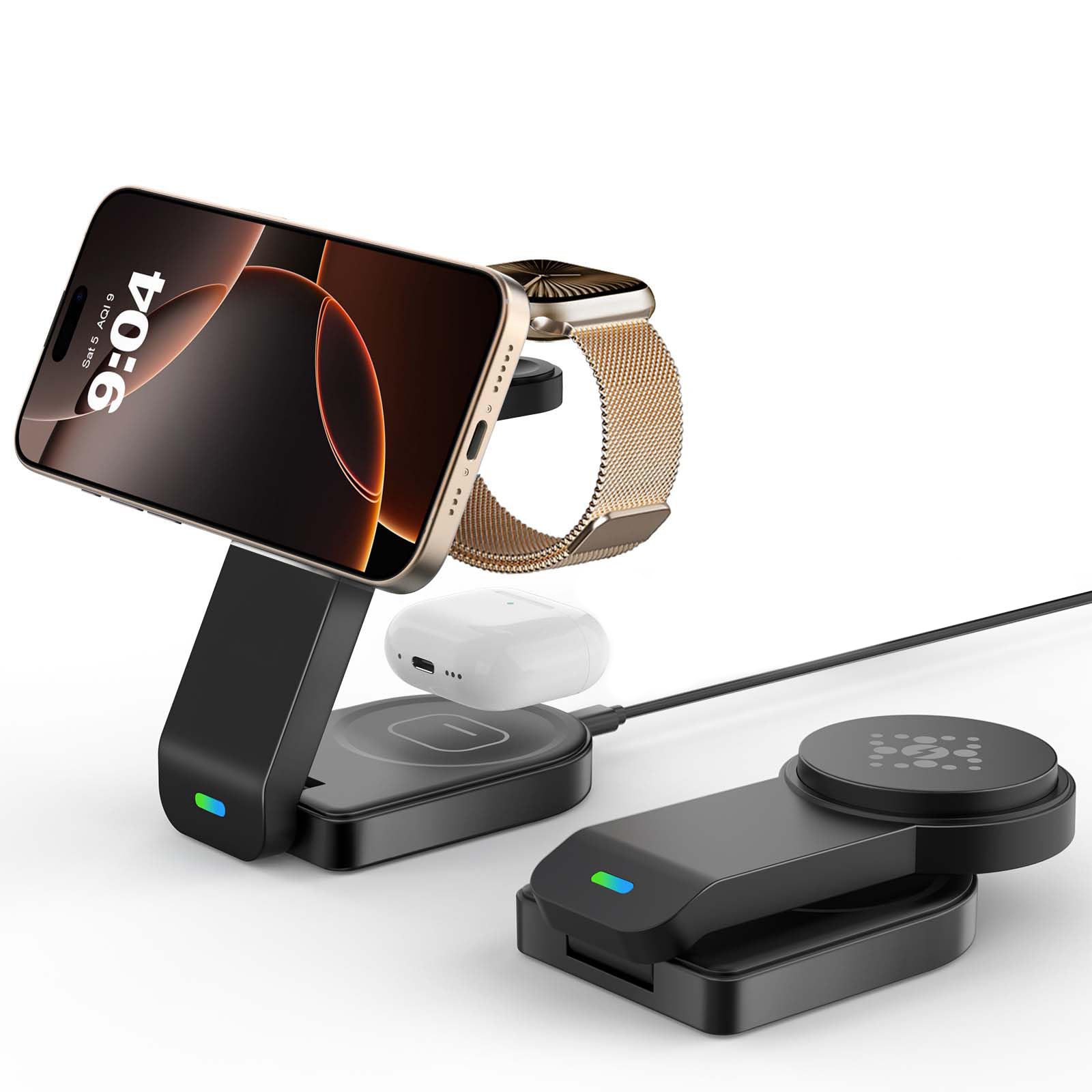 GLILAVOX Magnetic foldable Wireless Charger for Apple,Travel Wireless Charging Station for iPhone 17/Air/16/15/14/13/12 Series,Charger for iWatch 11/10/9/8/Ultra 3/2/1,AirPods 4/3/2/Pro3/1(Black)