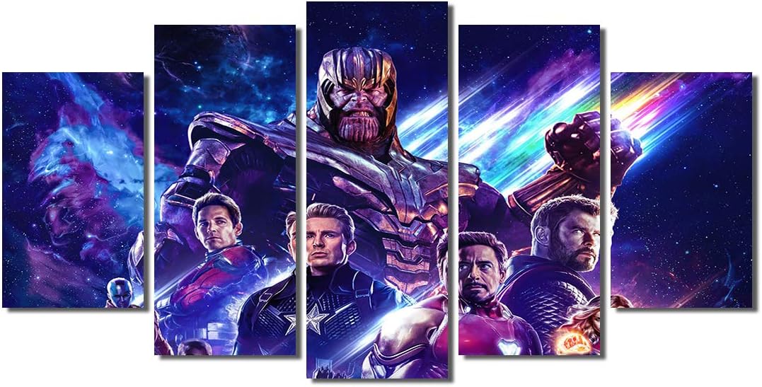 Picture Sensations® Framed Canvas Art Print, Avengers Endgame Iron Man Hulk Thor Captain America Thanos Carol Danvers Black Widow Nebula Hawkeye - 5 Panel 60"x32"