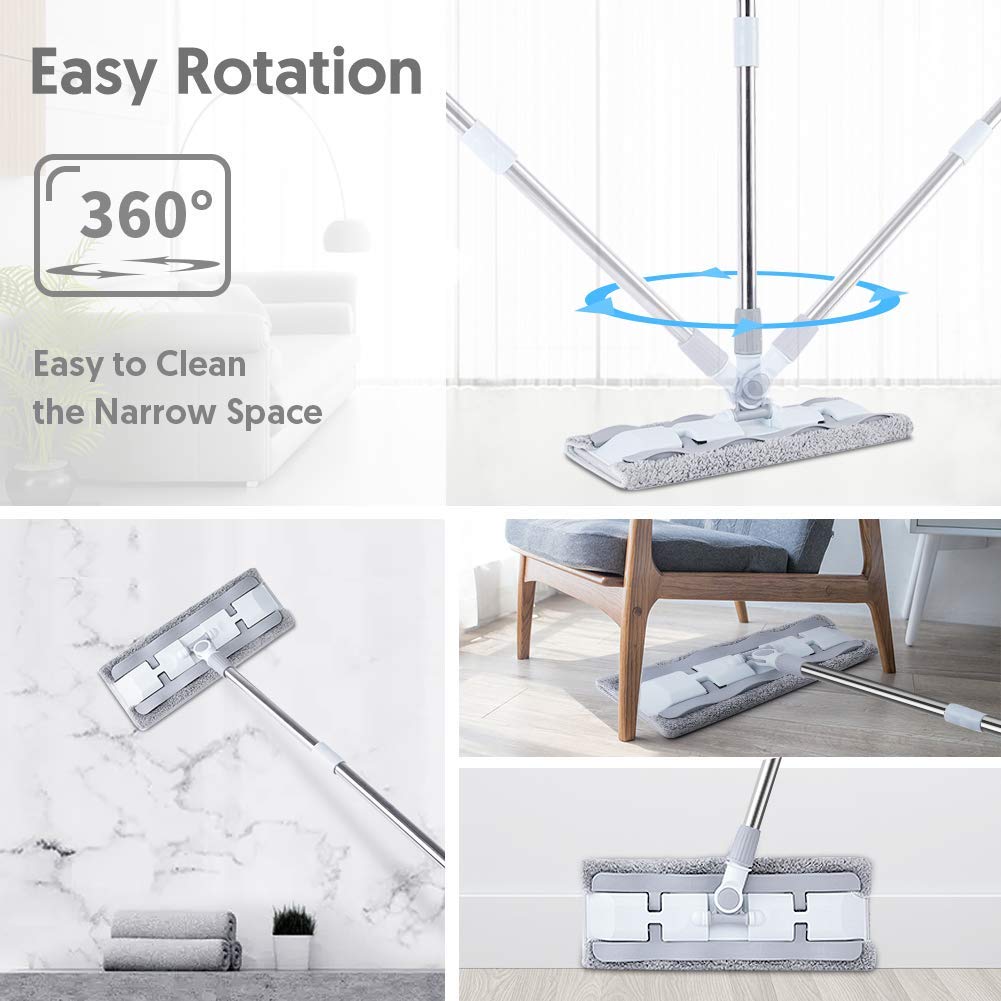 HOMTOYOU Microfiber Hardwood Floor Mop with 4 Washable Pads, 360 Rotation Dust Flat Mop with Ultra Long Stainless Steel Handle for Home/Office Floor Cleaning: Industrial & Scientific