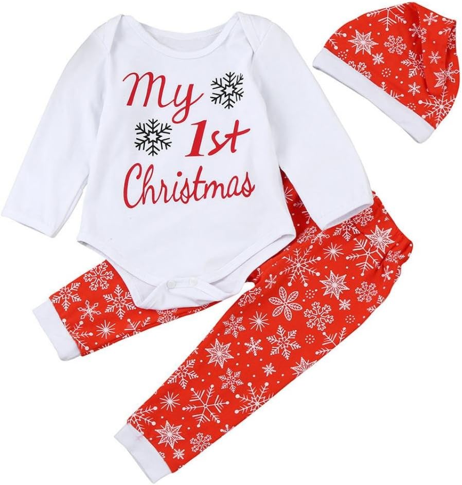 Newborn Baby Clothes Christmas T-Shirt Long Sleeves Tops Pants Hat Outfit Set
