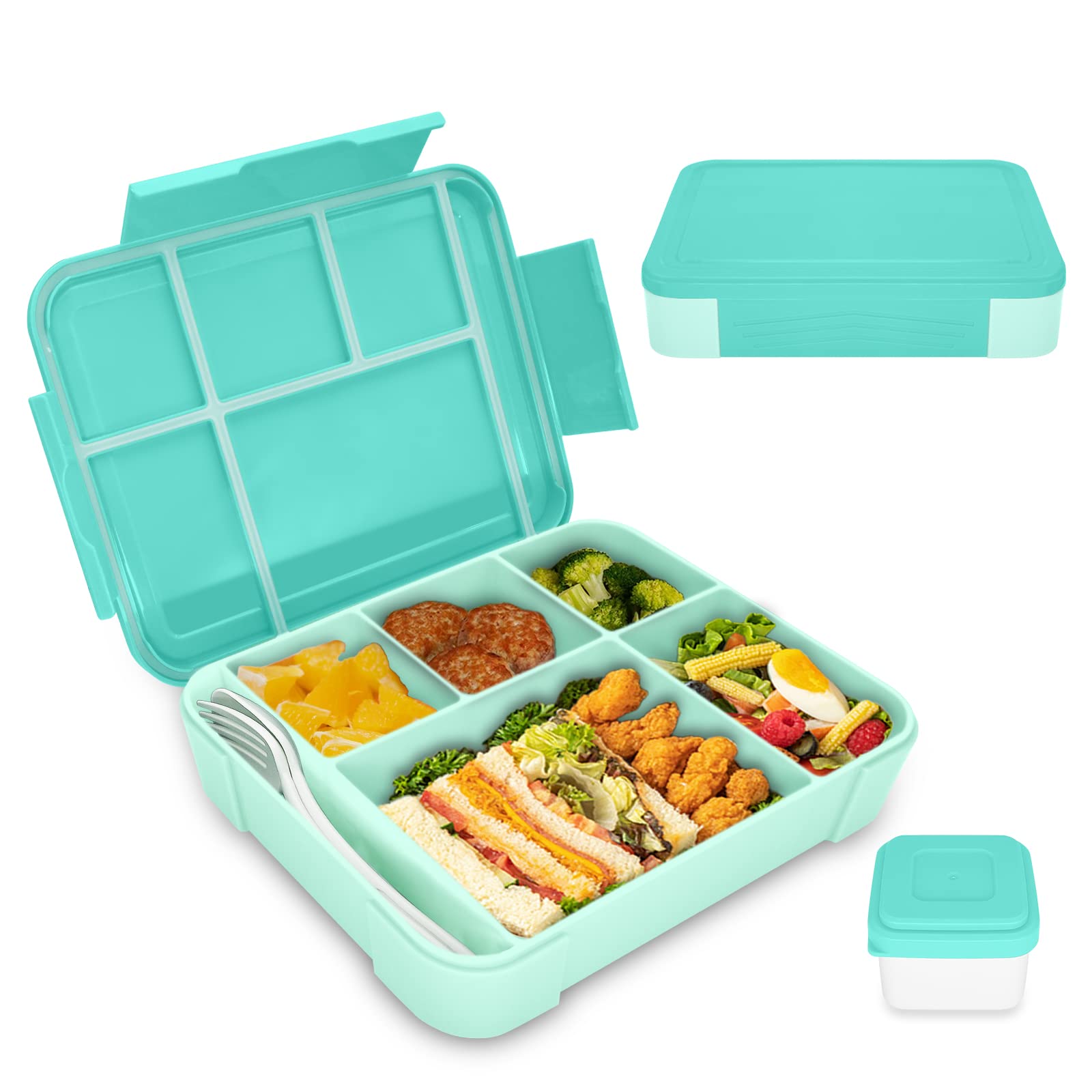 IJIAMY Bento Lunch Box Kids, Bento Box Lunch Box Adults with 5 Compartments and 1 Salad Dressing Containers, Snack Box for Kids and Adults Work School (Mint)