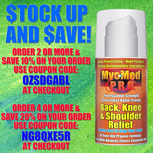Best Knee, Back and Shoulder Remedy Cream. Gives You Fast and Safe Pain Relief Treatment. Stops Pain From Knee Sprain, Lower Back, Rotator Cuff, Ankle, Wrist and all Types of Pain. Myomed Pro 3.5oz