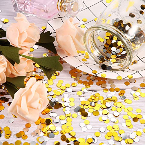 image for TecUnite 3.5 oz Confetti Dots Silver and Gold Glitter Confetti Circles