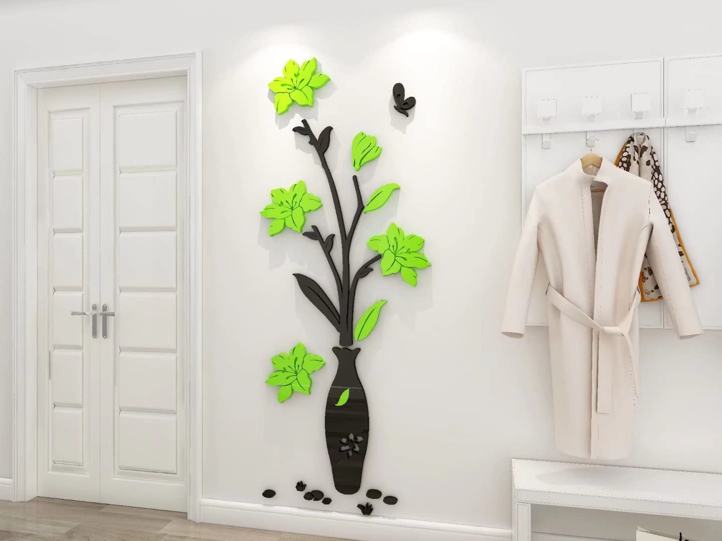 3D Flowers Wall Stickers Vase Mirror Wall Murals DIY Art Home Decor Decal Wallpaper for Living Room Bedroom TV Background Romantic Decoration Sticker