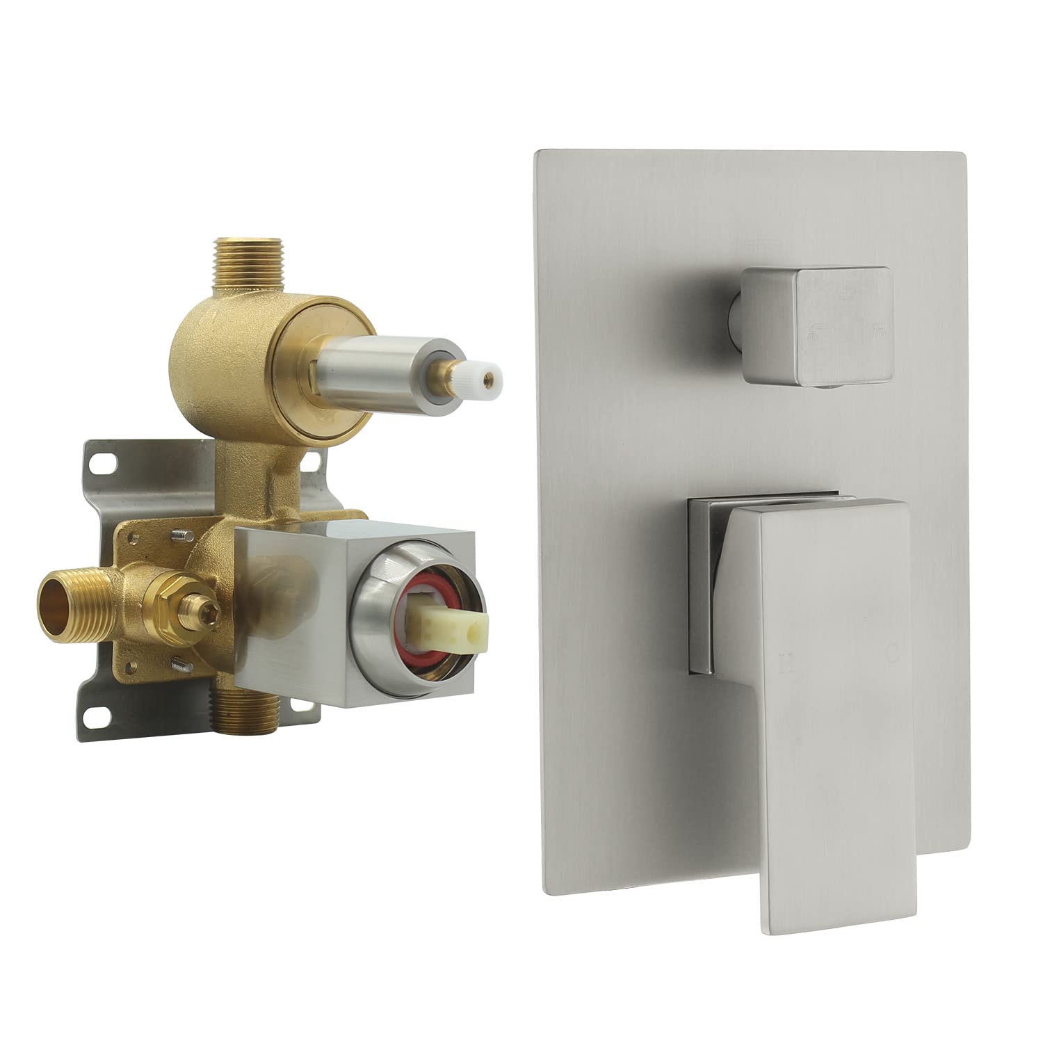 Drettyer Brushed Nickel Solid Brass 3 Way Outlet Function Shower ...