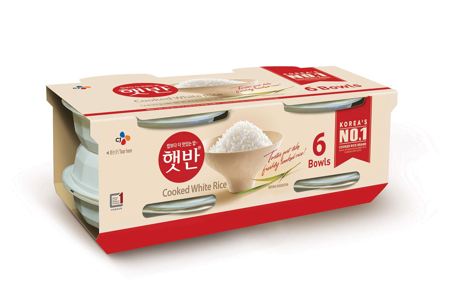 CJ Hetbahn Rice - White, Pre-Cooked, Ready-to-Eat, 7.4-oz (6 Count), Gluten-Free, Instant & Microwaveable