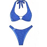 seamoly Floral Terry Cloth Jacquard Heart-Shaped Ring Decor Halter Cheeky Bikini Set