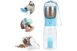 TOPBOOC Geeebooc 3-in-1 Portable Dog Water Bottle with Food Container, Replaceable Waste Bags, Built-in Filtration, Scale Markings, BPA-Free (20oz), Blue ,Grey,Navy,White, Green (PP0045)
