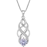 Lwsary Infinity Celtic Knot Necklace 925 Sterling Silver Irish Pendant Birthstone Jewelry for Women