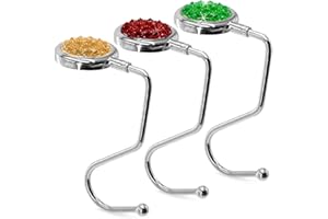 TANOSII Purse Hook Mental Clutch Holder Handbag Rhinestone Hanger for Table Desk Reverse 3 Packs Red Yellow Green