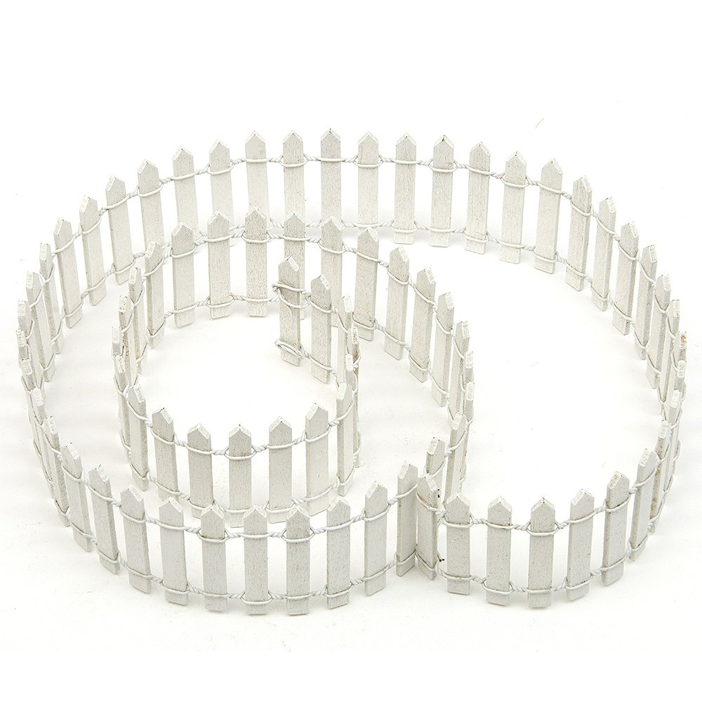 SecretRain Miniature Garden Fairy Ornament Flower Pot Plant Pot Home Decor White Wood Fence (5cm Height)