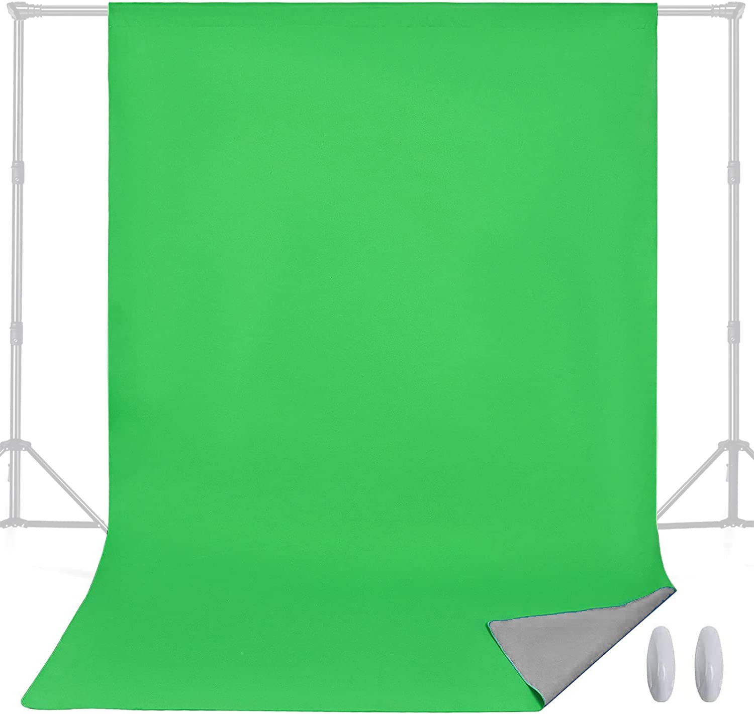 LENCARTA® Green and Grey Screen Background | 1.5m x 2m (4.9ft x 6.6ft) for Tik Tok, Fabric Background, Fold Up Greenscreen Backdrop Kit | Double-Sided for Streaming, Zoom, Gaming — image 1