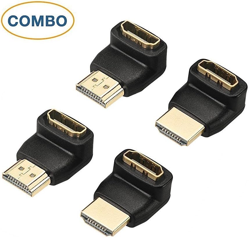 HOSSY 4 Pack HDMI Right Angle Connectors, 2 Pack 90 Degree and 2 Pack 270 Degree HDMI Male to Female Adapters