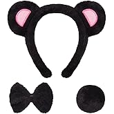 JIALWEN Bear Ears Headband with Tail Bowtie Set Animal Bear Costume Headwear Cosplay Dress Up Accessories for Adults Women