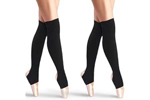 SATINIOR 2 Pairs Stirrup Leg Warmers Straight Over the Knee Socks 21.65 Inch Ballet Dance Socks Yoga Latin Boot Cuffs Socks for Women