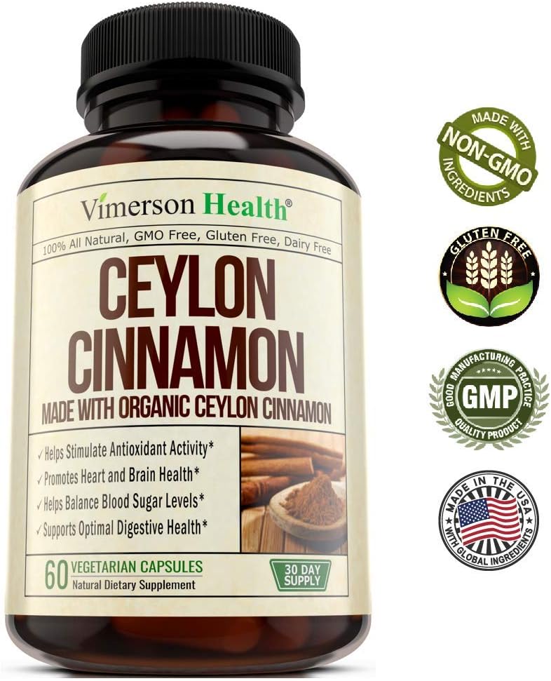 True Ceylon Cinnamon Supplement (Made with Organic Cinnamon). Supports Inflammatory Response. Plant-Based Antioxidant for Joint Support, Healthy Blood Sugar, Optimal Digestive Systems. 60 Capsules: Health & Personal Care