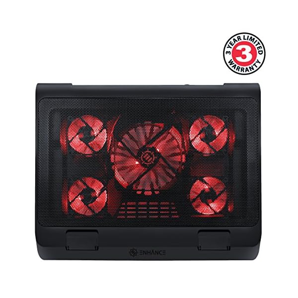 ENHANCE-Gaming-Laptop-Cooling-Pad-Stand-with-LED-Cooler-Fans-Adjustable-Height-and-Dual-USB-Port-for-17-Inch-Laptops-5-Ultra-Quiet-High-Performance-Fans-2630-RPM-and-Built-In-Bumpers-Red ENHANCE Gaming Laptop Cooling Pad Stand with LED Cooler Fans, Adjustable Height, and Dual USB Port for 17 Inch Laptops…