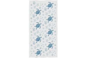 Naanle Cute Ocean Sea Turtles Starfish Shells Print Highly Absorbent Soft Large Decorative Guest Hand Towel for Bathroom, Hotel, Gym and Spa (16 x 30 Inches,Blue White)