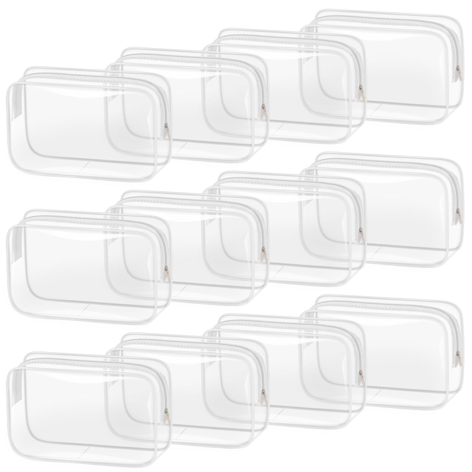 Photo 1 of TISRATOK 12 PCS Clear Makeup Bag for Women with Zipper, TSA Approved Toiletry Pouch, Cosmetic Bag Bulk for Travel Organizer Essentials - White,Medium