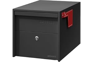 Adoorn Lockable Post Mount Mailbox | Small (Black), Size 12 x 12 x 18.5 (HxWxD) Anti-Theft Locking Mailbox with 2 Keys, Modern Mailbox with Flag, Weatherproof Mailboxes for Outside