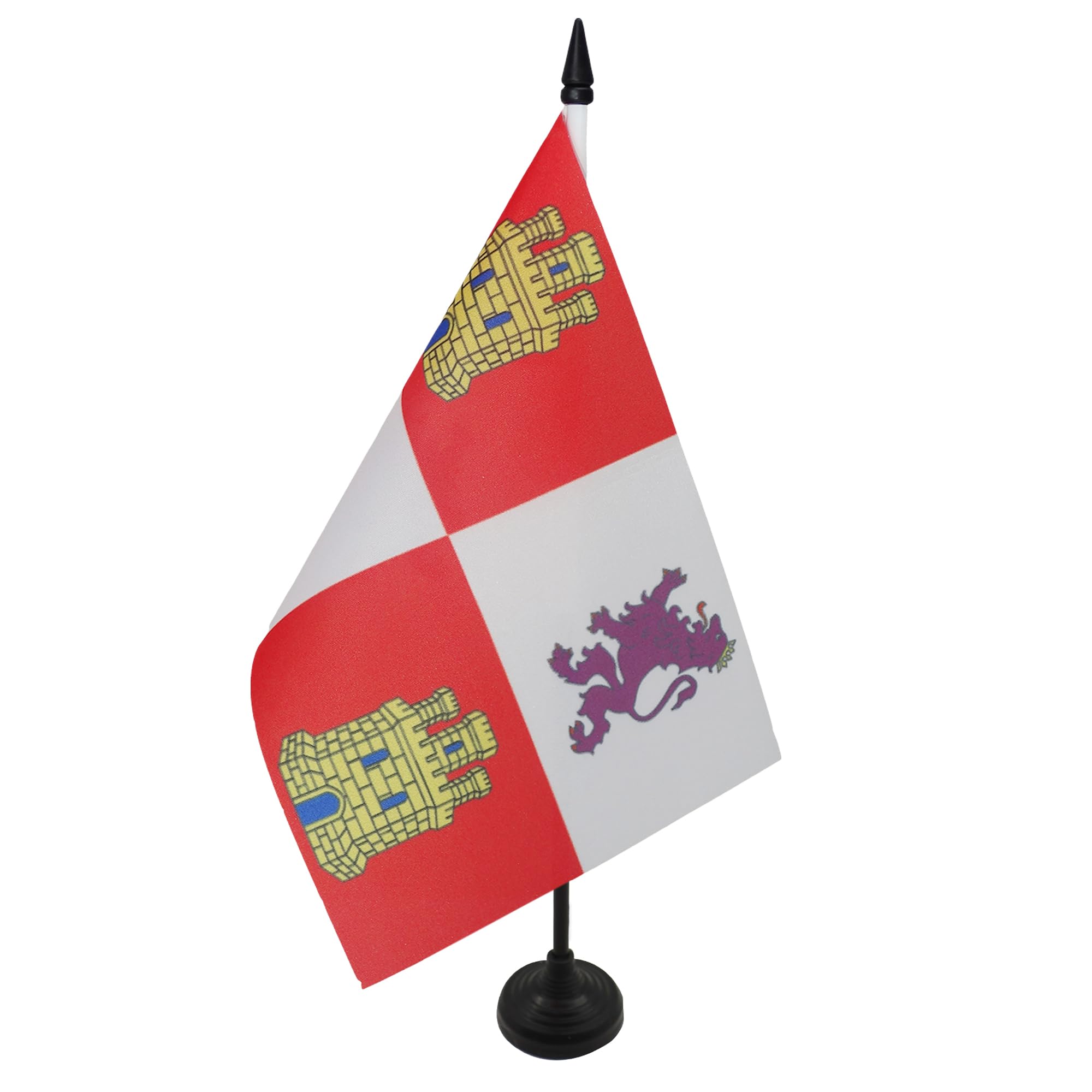 AZ FLAG Castile and Leon Table Flag 5'' x 8'' - Spanish region of Castilla y León Office Decoration 100% Polyester 21 x 14 cm - Mini Desk Flag with Pole and Black Plastic Base