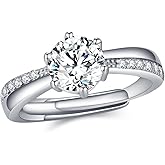 FADANCE Moissanite Rings for Women D Color VVS1 Clarity Round Brilliant Cut 925 Sterling Silver Moissanite Wedding Band Engagement Rings for her with Certificate (Adjustable)