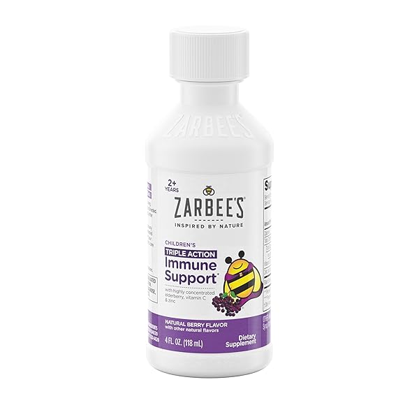 ZARBEE’S ELDERBERRY SYRUP FOR KIDS, DAILY IMMUNE SUPPORT WITH VITAMIN C & ZINC, CHILDRENS LIQUID SUPPLEMENT, NATURAL BERRY FLAVOR, 4 FL OZ