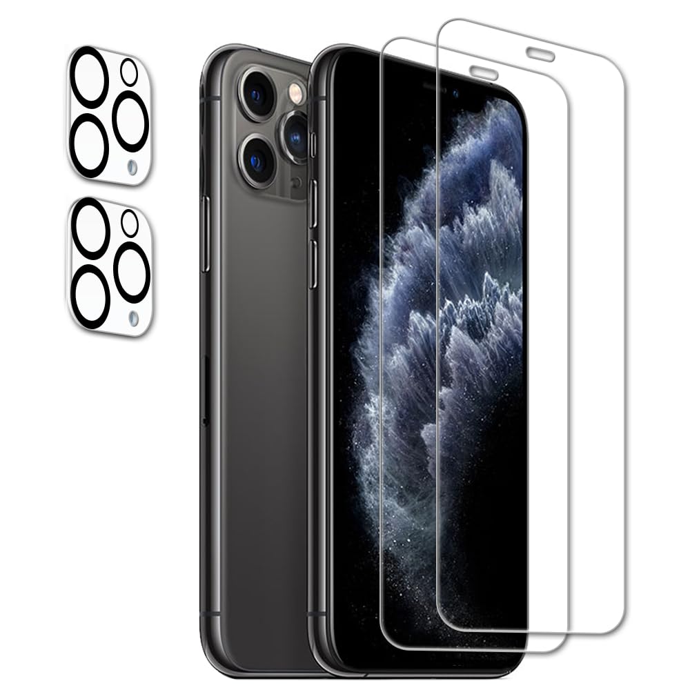Tzstz 2+2 Pieces Screen Protector for iPhone 11 Pro, 9H Hardness, Anti-Scratch, iPhone 11 Pro Screen Protector Made of Tempered Glass