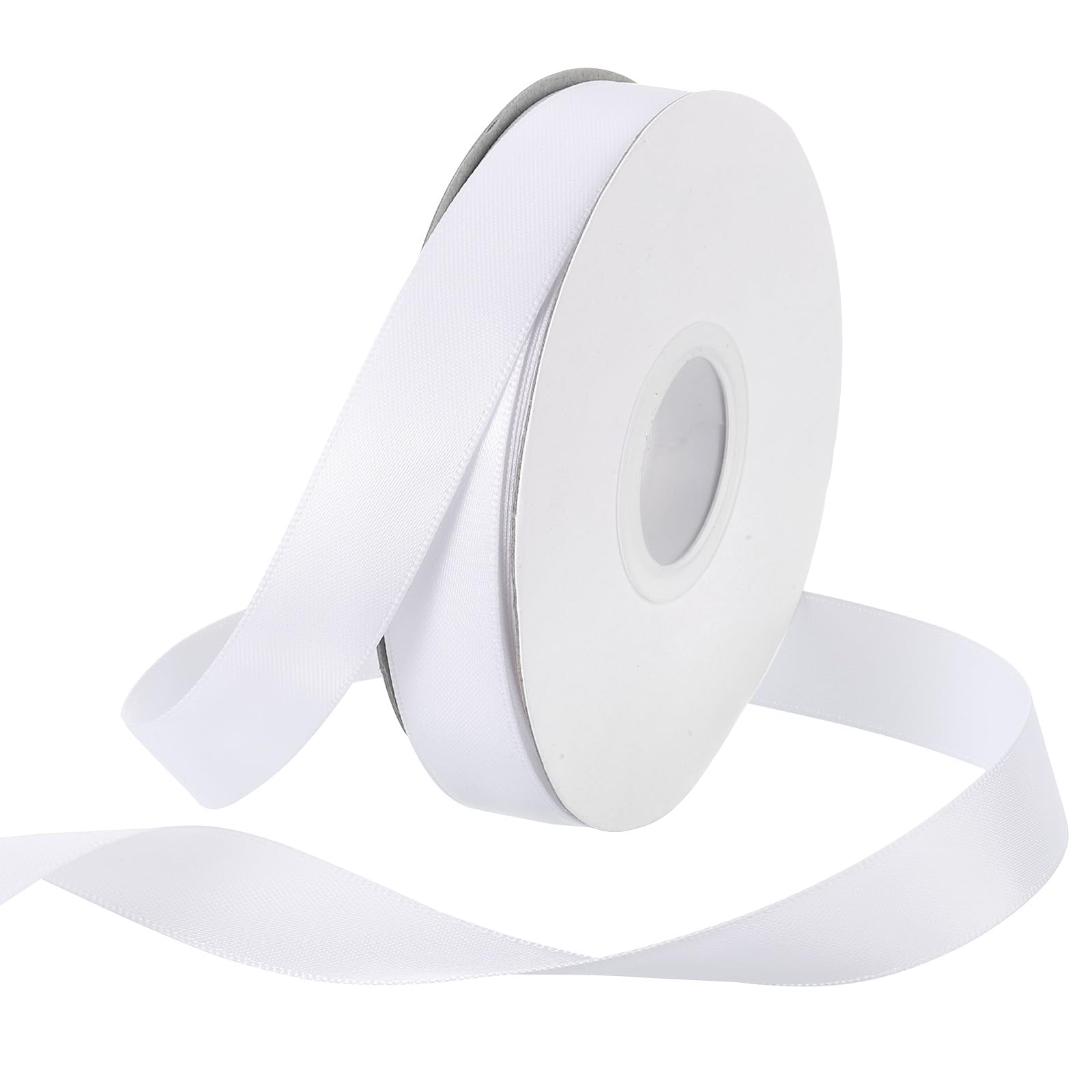 Rebower 15mm Satin Ribbon 23m Thick Double Face Grosgrain Silk Ribbon, [for Gift Wrapping, Hair Bows, Wedding, Cake, Flower] - 25 Yard/75ft/ White