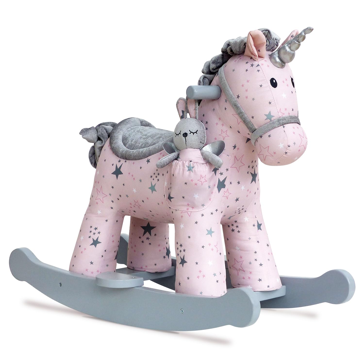 Little Bird Told Me - Celeste & Fae Unicorn Rocking Toy for Baby/Toddler 9+ Months Unisex - Pink & Grey Star Fabric, Solid Wooden Frame & Rockers, Removable Plush Toy - British Brand Since 2007