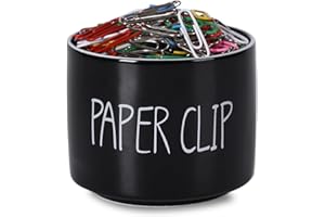 ONTUBE Ceramic Paper Clip Holders, Farmhouse Binder Clip Dispenser Organizer for Desk ,Cute Office Push Pins Holder, 8oz (Black)