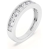 DEWBERRY 1.00 Cttw 14K White and Yellow Gold Channel Set Round Diamond Wedding Anniversary Band Ring | Lab Grown IGI Certified Diamond Ring Half Eternity Stackable Band for Women (VS/F-G) Size 4-11