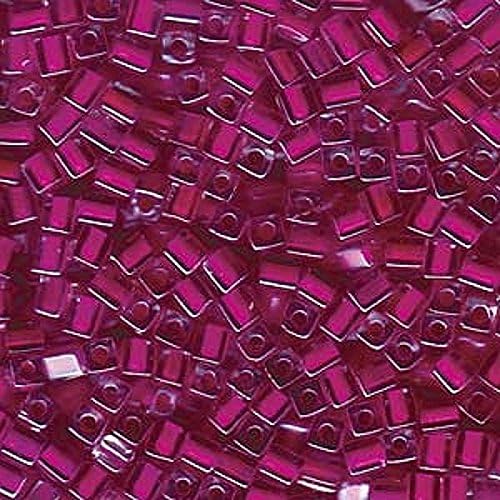 20Gr Clear Lined Fuchisa Miyuki 4mm Square Cube Glass Seed Beads
