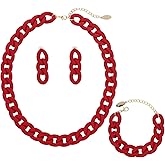 Bocar Statement Acrylic Chunky Necklace for Women Cuban Link Chain Collar Necklace Bracelcet Earrings Fashion Costume Jewelry Set