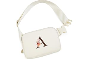 Uygafly Birthday Gifts for 4 5 6 7 8 9 10 11 12 13 Year Old Girls,Gifts for Teens Kids Daughter Sister Her,Personalized Crossbody Bag Fanny Pack Belt Bag Cute Trendy Stuff,Initial Flower A,Cream Bag