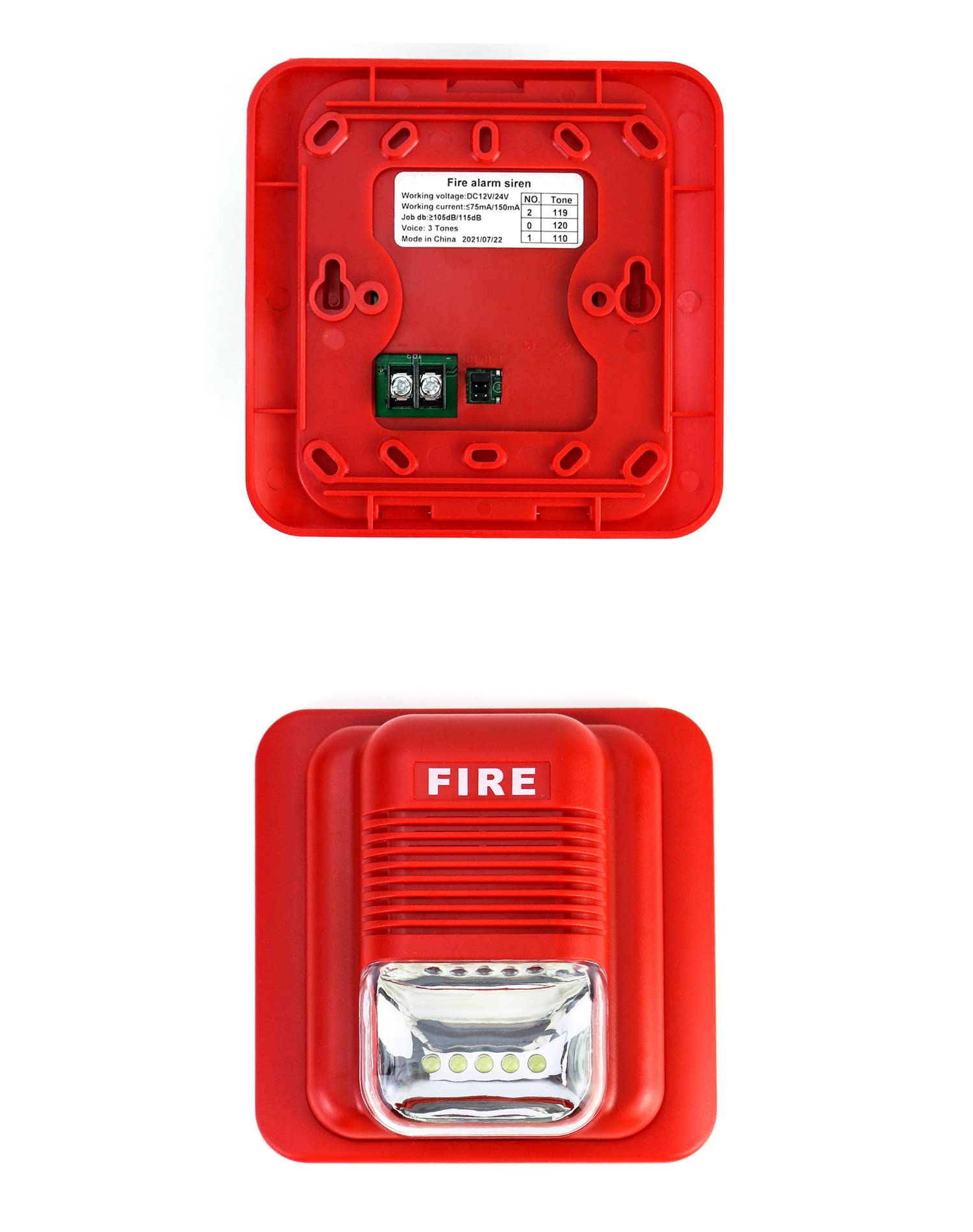 QWORK Fire Alarm, 2 Pack 12 / 24V DC Wired Sound and Light Fire Alarm Warning Strobe Siren Horn, Sound Alarm Security System Sensor, WD8912