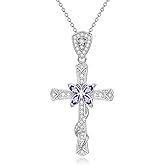 ROMANTICWORK Religious Cross Pendant Necklace 925 Sterling Silver Butterfly Cross Jewelry Christian Gifts for Women Wife