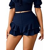 winkbay Women's Layered Ruffle Flowy Shorts Summer High Elastic Waist Mini Cute Going Out Shorts