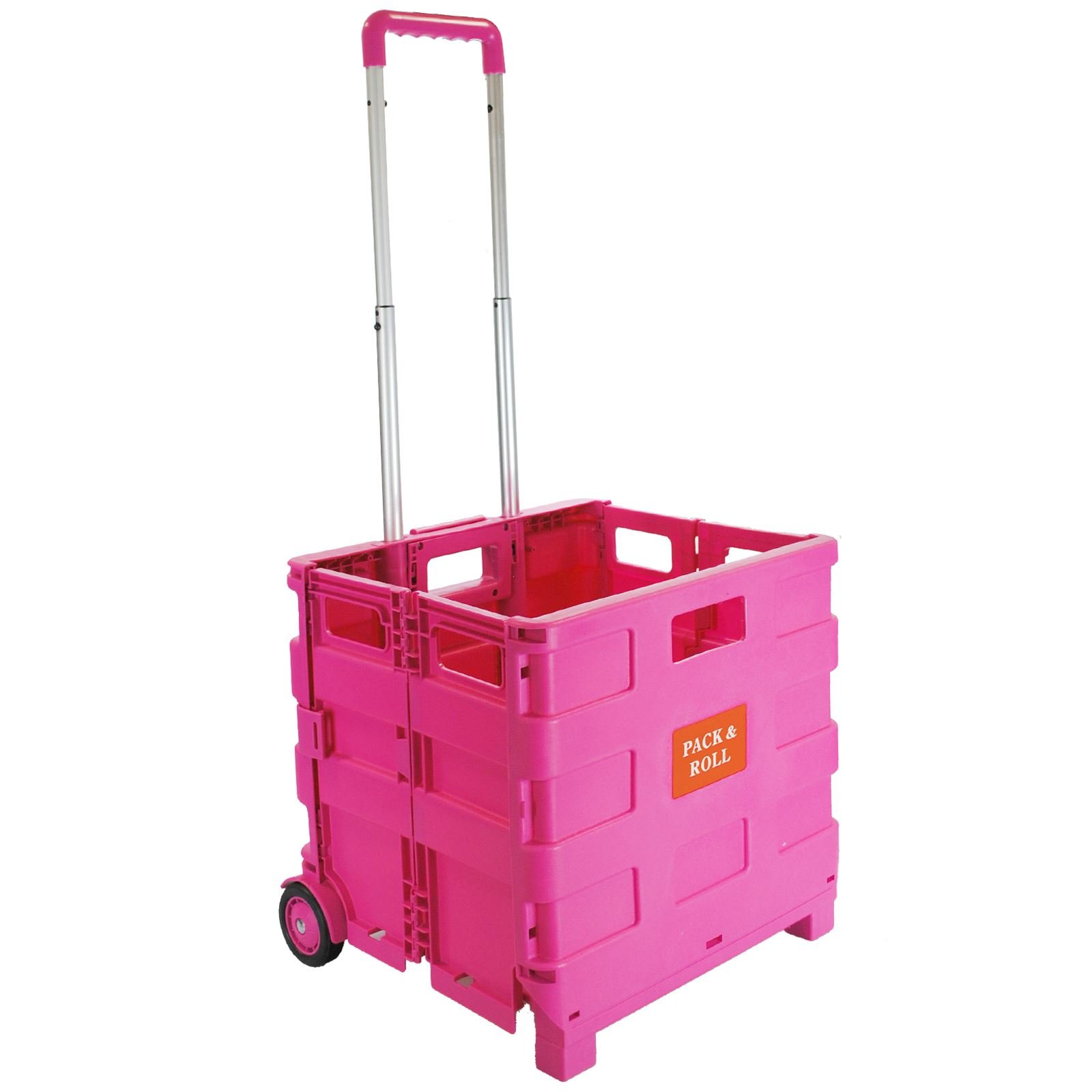 Foldable Plastic Book Trolley Cart | Lightweight Teacher's Book Cart | 2 Wheeled Book Trolley On Wheels Folding Storage Box with Aluminium Handle | Shopping Trolley On Wheels (25KG, Pink)