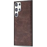 SALAWAT Galaxy S23 Ultra Case, Slim PU Leather Vintage Shockproof Phone Case Cover Lightweight Soft TPU Bumper Hard PC Hybrid Protective Case for Samsung Galaxy S23 Ultra 6.8 Inch 2023 (Dark Brown)