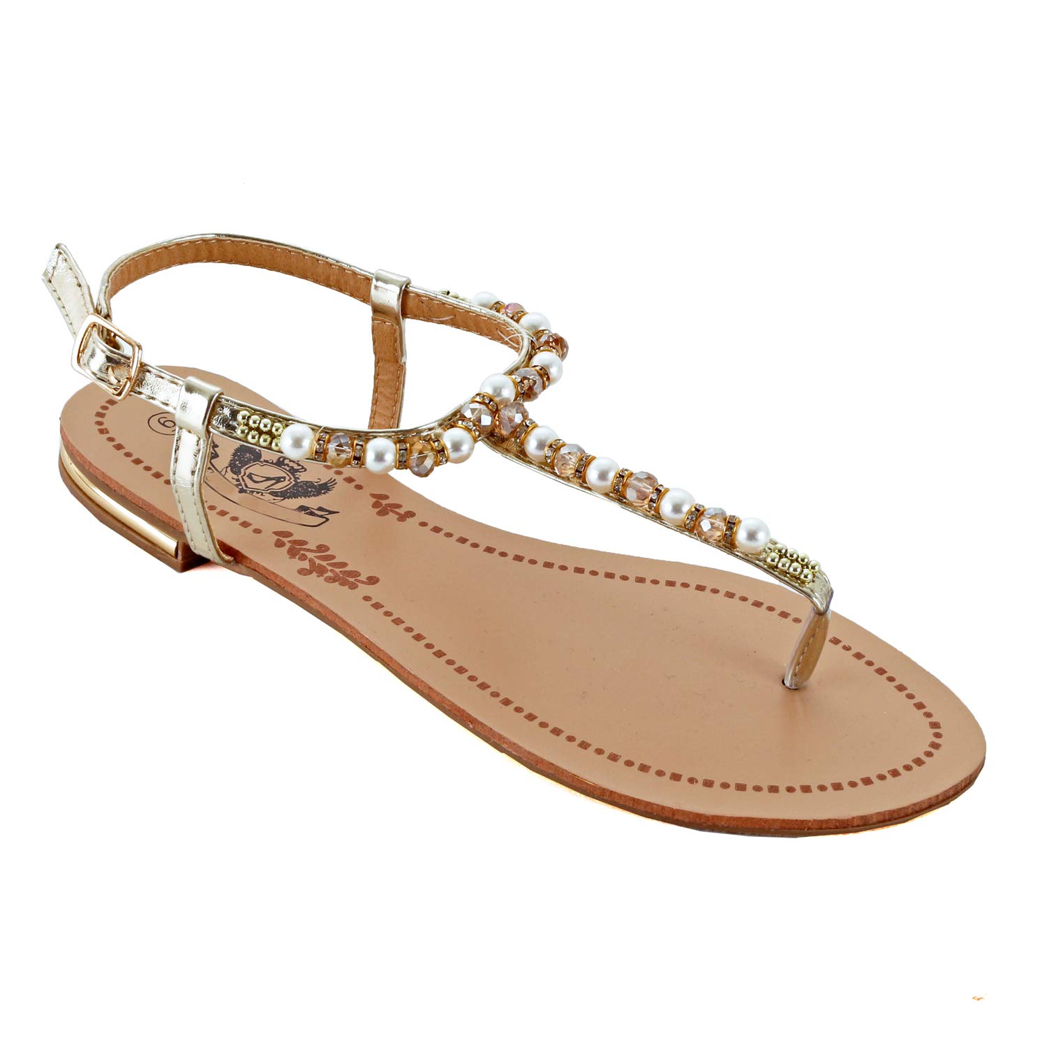 Guilty Heart - Womens Sparkle Rhinestone Sling Back Summer Casual Flat Thong Sandal (9 M US, Goldv1 Pu)