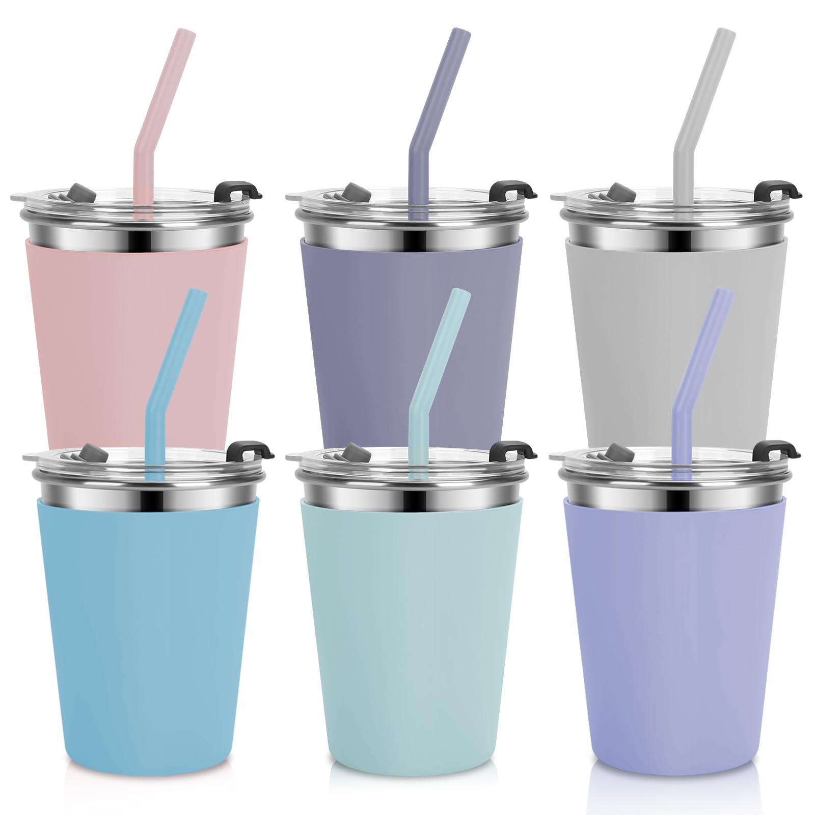 Photo 1 of MultiOutools 6 Pack Kids Cups with Straws and Lids, 12oz Unbreakable Stainless Steel Cups with Lids and Straws for Kids, Toddler Cups Spill Proof for Cold Drinks & Hot Drinks, Multicolor
