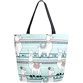 ZzWwR Chic Extra Large Shoulder Grocery Tote Bag, Chic Cute Cartoon Llama Stripes Pattern Canvas Tote Bag for Gym Beach Travel Reusable Grocery Shopping Portable Home Storage HandBags